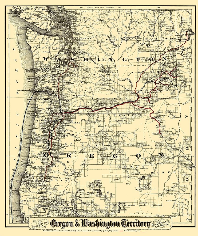 Oregon and Washington Territory - Colton 1880 art print by Colton for $57.95 CAD