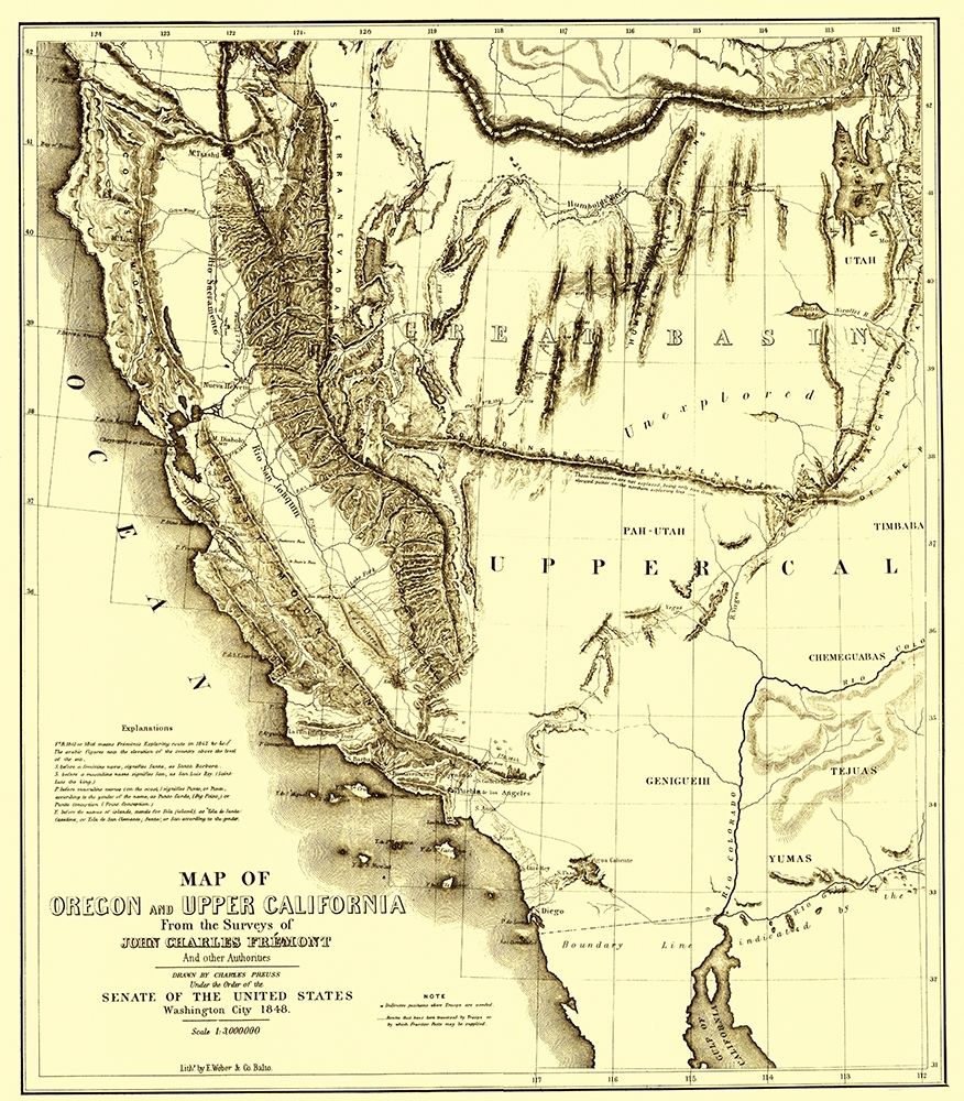 Oregon, Upper California - Preuss 1848 art print by Preuss for $57.95 CAD