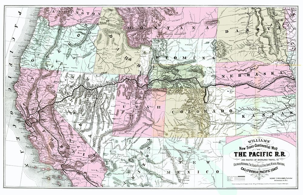 Pacific Railroad with Routes to California 1877 art print by Williams for $57.95 CAD