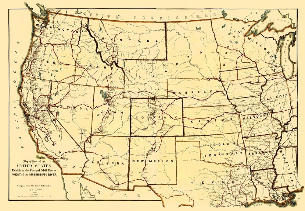 Mail Routes West of the Mississippi River art print by Boyd for $57.95 CAD