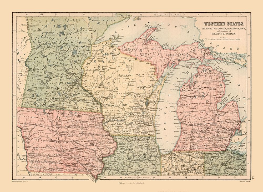 Western States of US - Black 1867 art print by Black for $57.95 CAD
