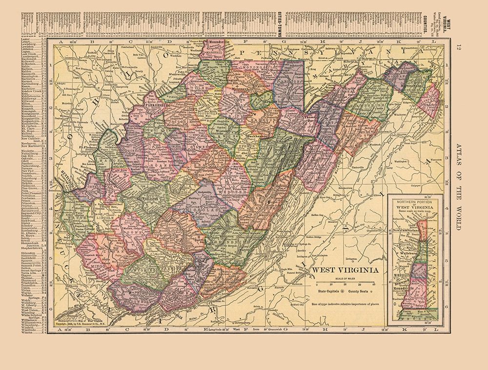 West Virginia - Hammond 1910 art print by Hammond for $57.95 CAD