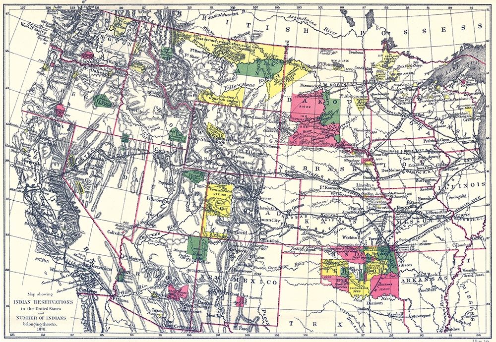 Indian Reservations In the United States - 1898 art print by Bien for $57.95 CAD