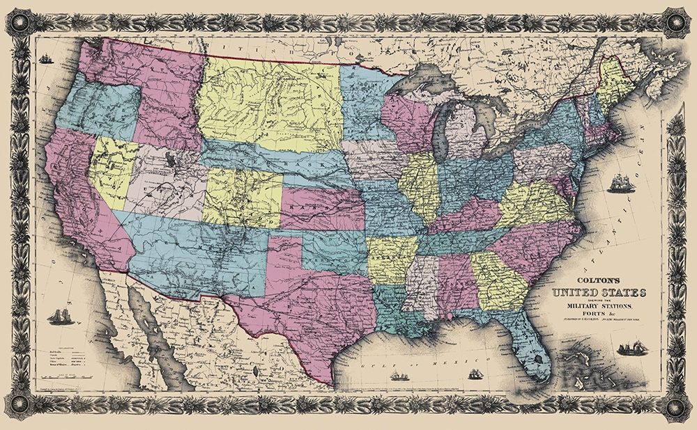 US with Military Stations, Forts - Colton 1861 art print by Colton for $57.95 CAD