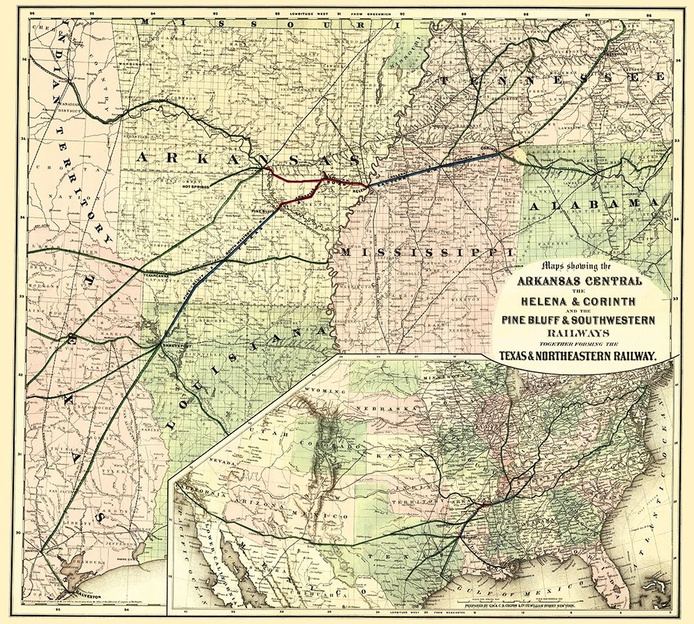 Texas and Northeastern Railway - Colton 1872 art print by Colton for $57.95 CAD