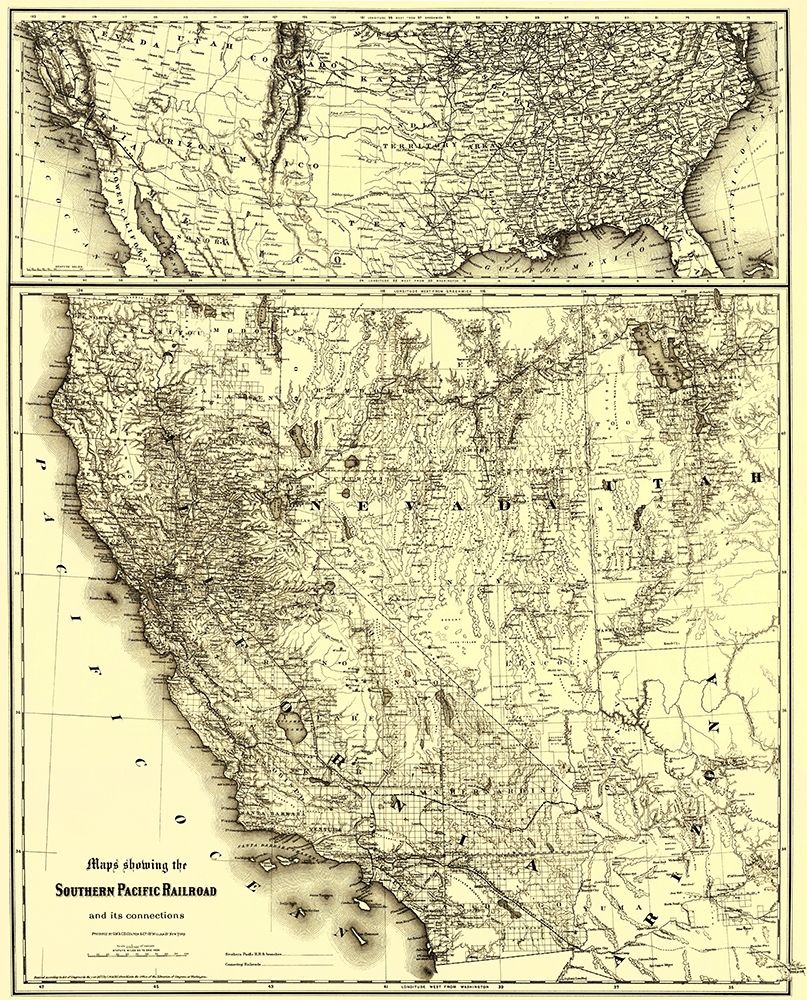 Southern Pacific Railroad with Connections 1875 art print by Colton for $57.95 CAD