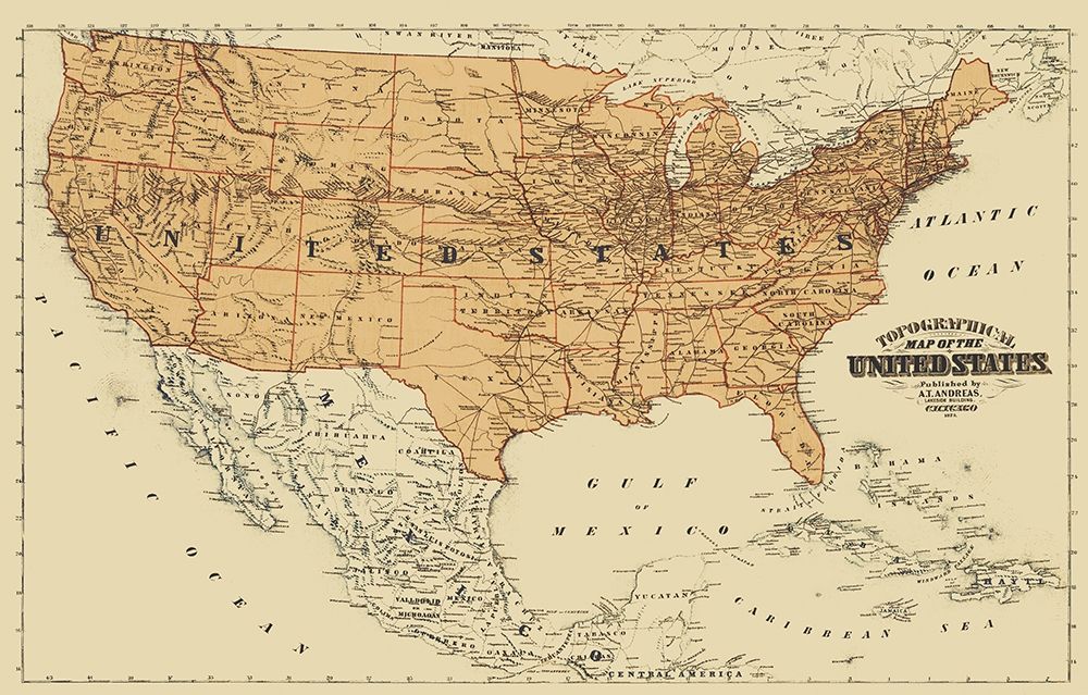 United States Mexico Canada - Andreas 1873 art print by Andreas for $57.95 CAD