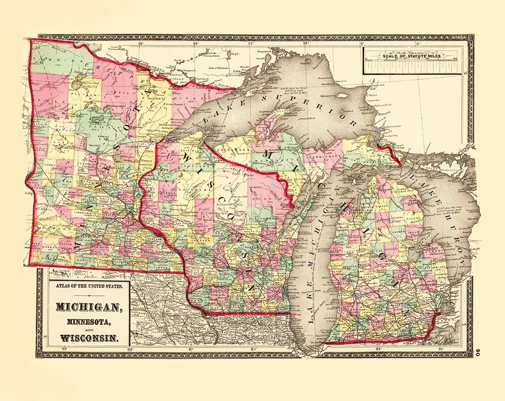 Michigan, Minnesota , Wisconsin - Baltimore 1873 art print by Baltimore for $57.95 CAD