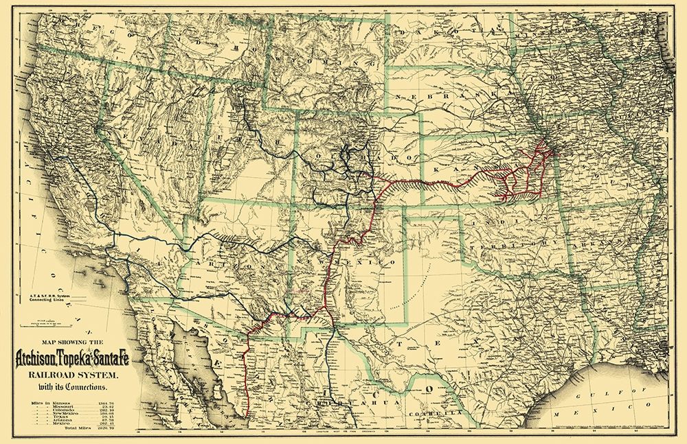 Atchison, Topeka and Santa Fe Railroad System 1883 art print by Colton for $57.95 CAD