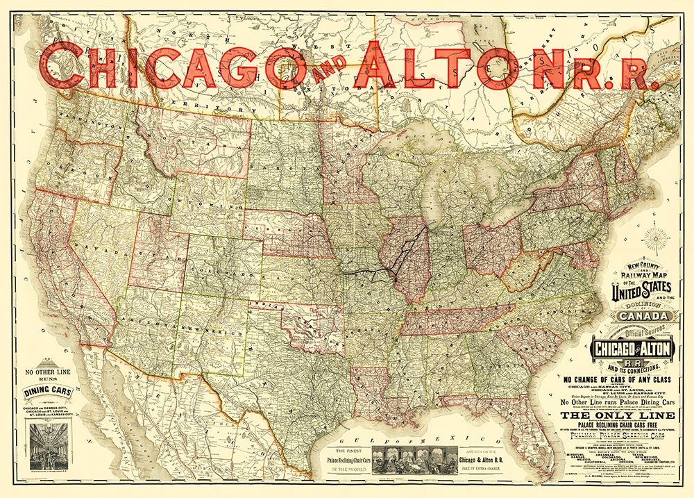 Chicago and Alton Railroad - Rand McNally 1883 art print by Rand McNally for $57.95 CAD