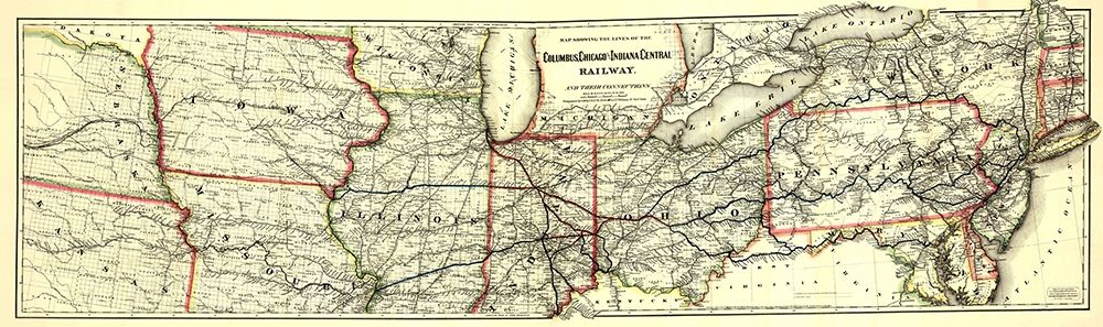 Columbus, Chicago and Indiana Central Railway 1868 art print by Colton for $57.95 CAD