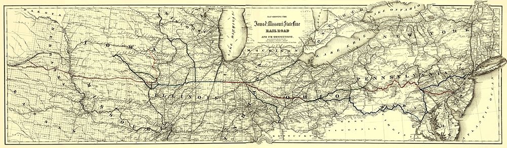 Iowa and Missouri State Line Railroad 1868 art print by Colton for $57.95 CAD
