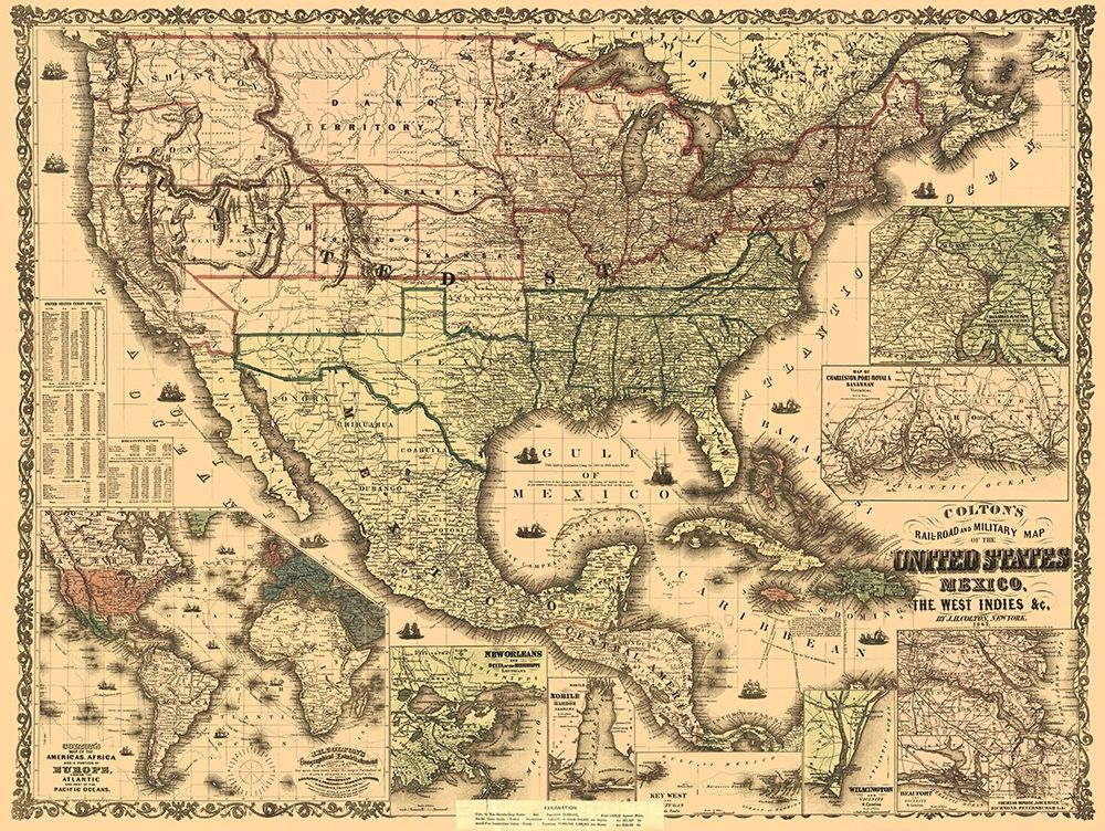Railroads and Military, US, Mexico, West Indies art print by Colton for $57.95 CAD