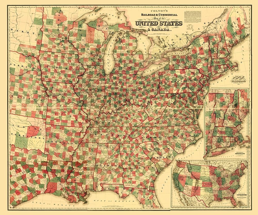 Railroads and Commercial in US, Canada 1871 art print by Colton for $57.95 CAD