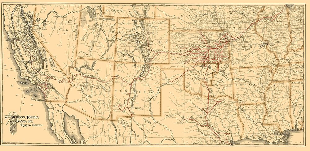 Atchison, Topeka Santa Fe Railway System 1899 art print by American Bank Note for $57.95 CAD