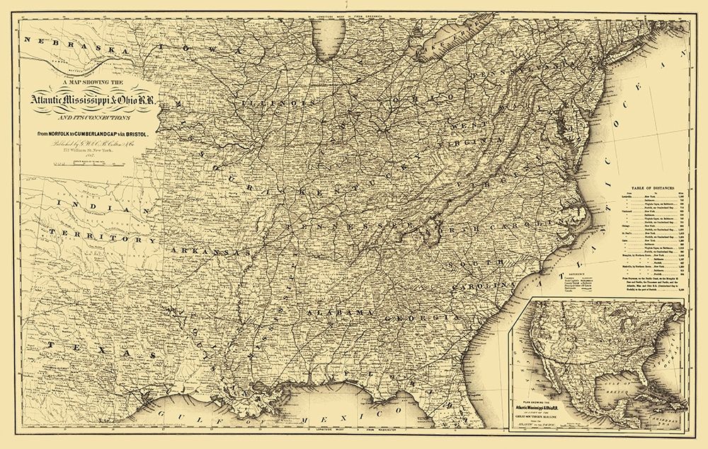 Atlantic, Mississippi and Ohio Railroad 1867 art print by Colton for $57.95 CAD