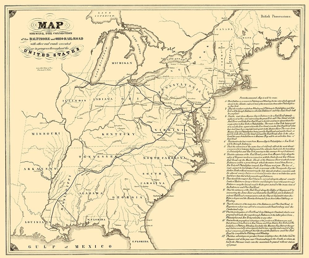 Baltimore and Ohio Railroad with Connections 1840 art print by Weber for $57.95 CAD
