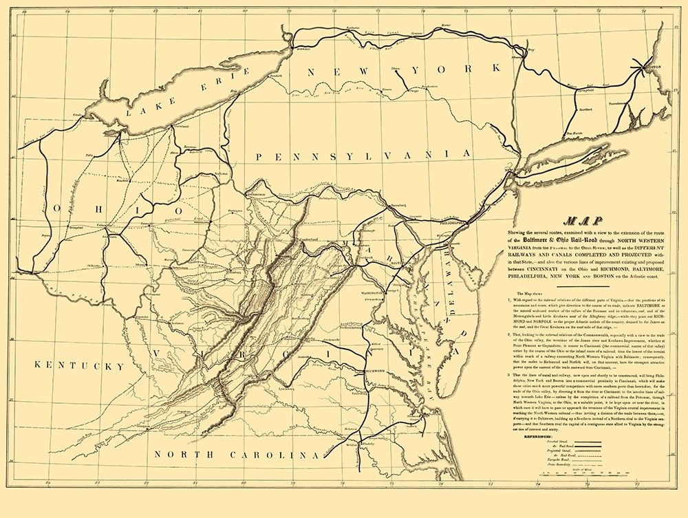 Baltimore and Ohio Railroad - Colton 1840 art print by Colton for $57.95 CAD