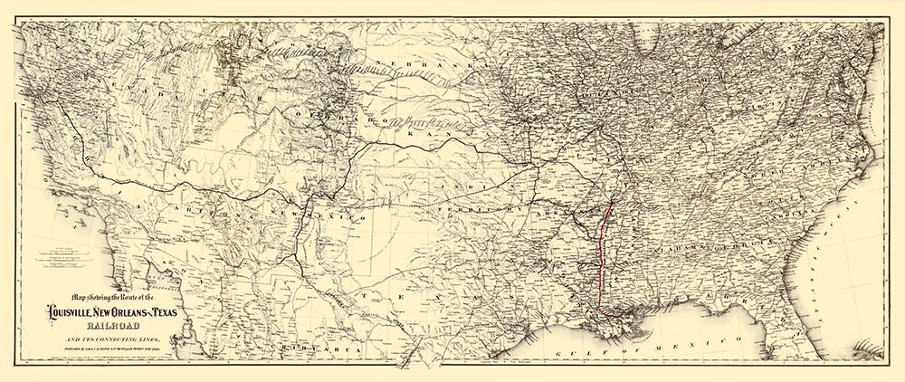 Louisville, New Orleans and Texas Railroad 1883 art print by Colton for $57.95 CAD