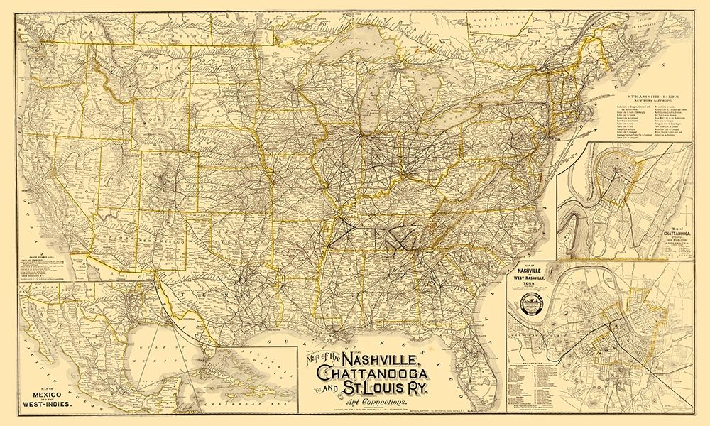 Nashville, Chattanooga and St Louis Railway 1889 art print by Danley for $57.95 CAD