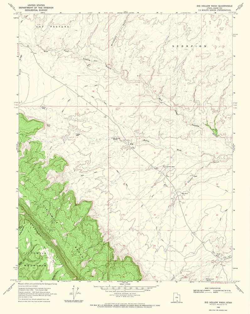 Big Hollow Wash Utah Quad - USGS 1968 art print by USGS for $57.95 CAD