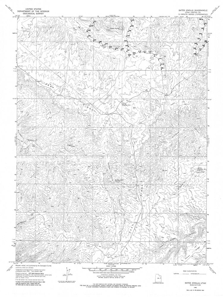 Bates Knolls Utah Quad - USGS 1966 art print by USGS for $57.95 CAD