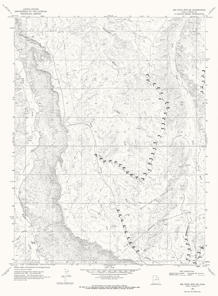 Big Pack Mountain Utah Quad - USGS 1968 art print by USGS for $57.95 CAD