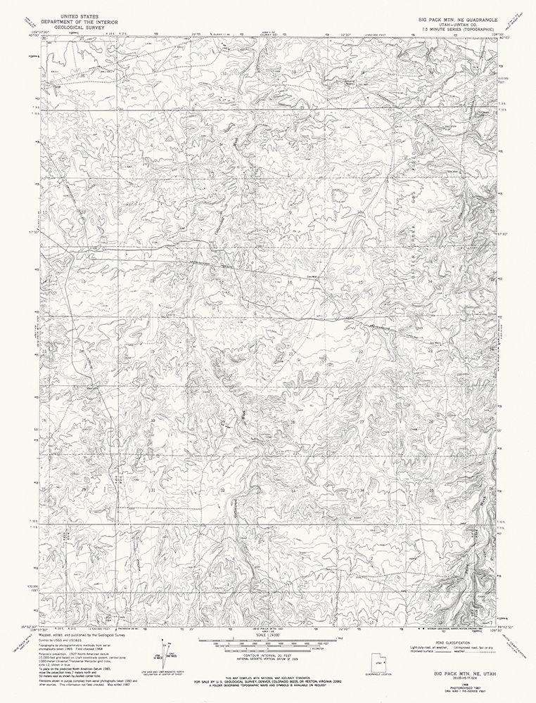 North East Big Pack Mountain Utah Quad - USGS 1968 art print by USGS for $57.95 CAD