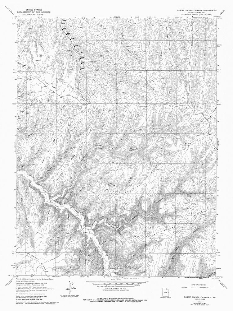 Burnt Timber Canyon Utah Quad - USGS 1966 art print by USGS for $57.95 CAD