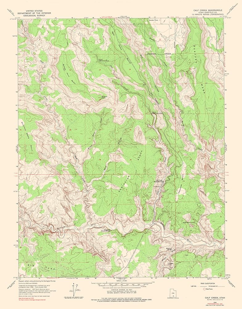 Calf Creek Utah Quad - USGS 1964 art print by USGS for $57.95 CAD