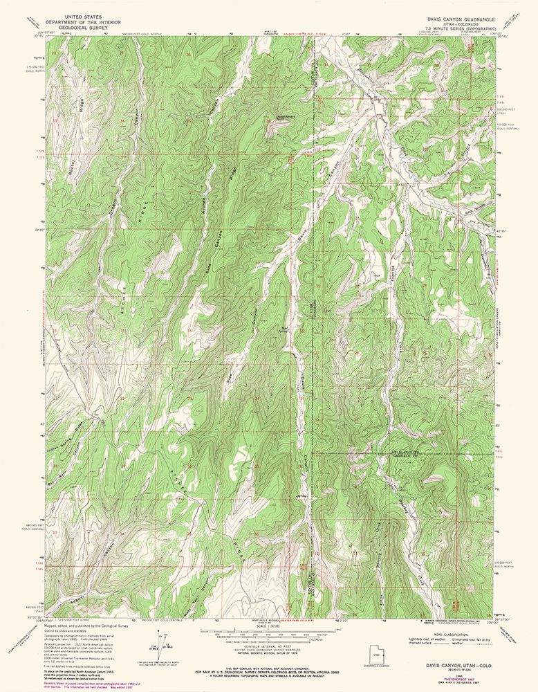 Davis Canyon Utah Quad - USGS 1966 art print by USGS for $57.95 CAD