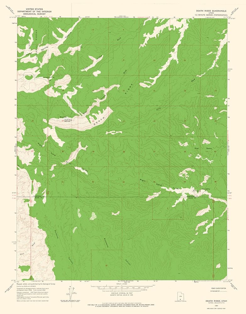 Death Ridge Utah Quad - USGS 1964 art print by USGS for $57.95 CAD