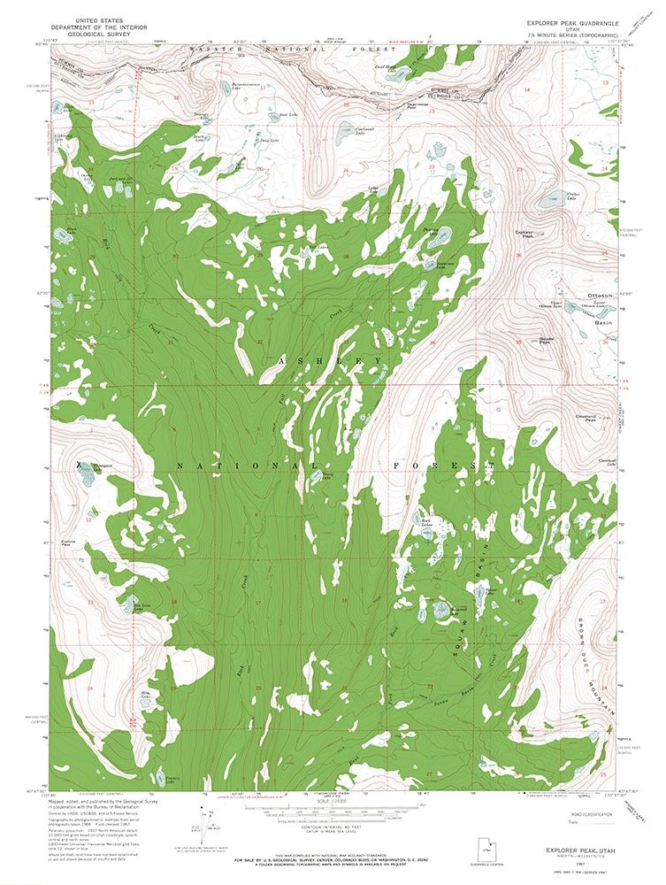 Explorer Peak Utah Quad - USGS 1967 art print by USGS for $57.95 CAD