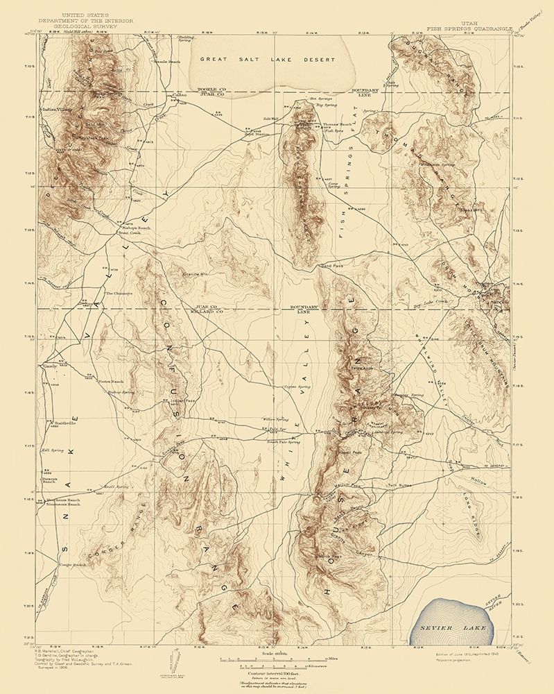 Fish Springs Utah Quad - USGS 1910 art print by USGS for $57.95 CAD