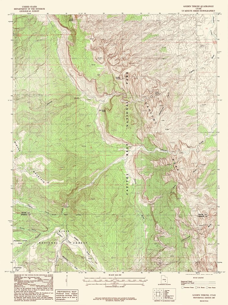 Golden Throne Utah Quad - USGS 1987 art print by USGS for $57.95 CAD