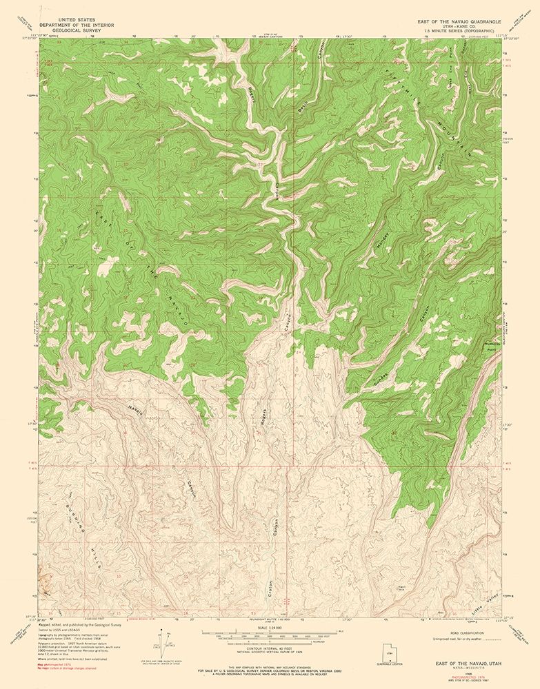 East of the Navajo Utah Quad - USGS 1968 art print by USGS for $57.95 CAD