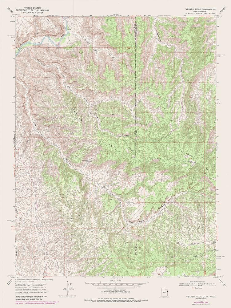Weaver Ridge Utah Quad - USGS 1968 art print by USGS for $57.95 CAD