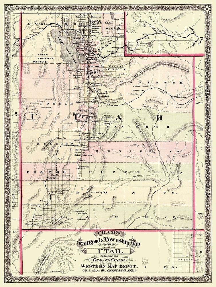 Utah - Cram 1875 art print by Cram for $57.95 CAD