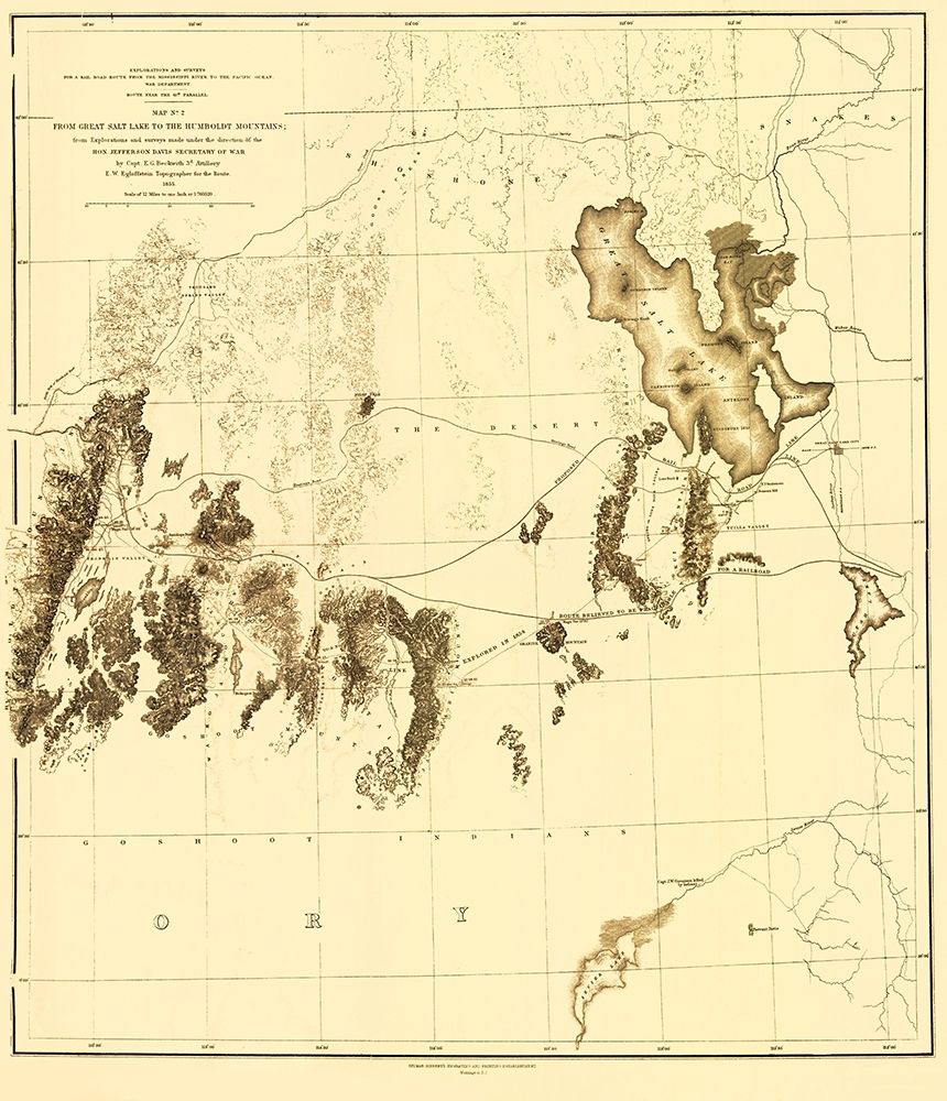 Utah Railroad Survey, Map 2 - Siebert 1855 art print by Siebert for $57.95 CAD