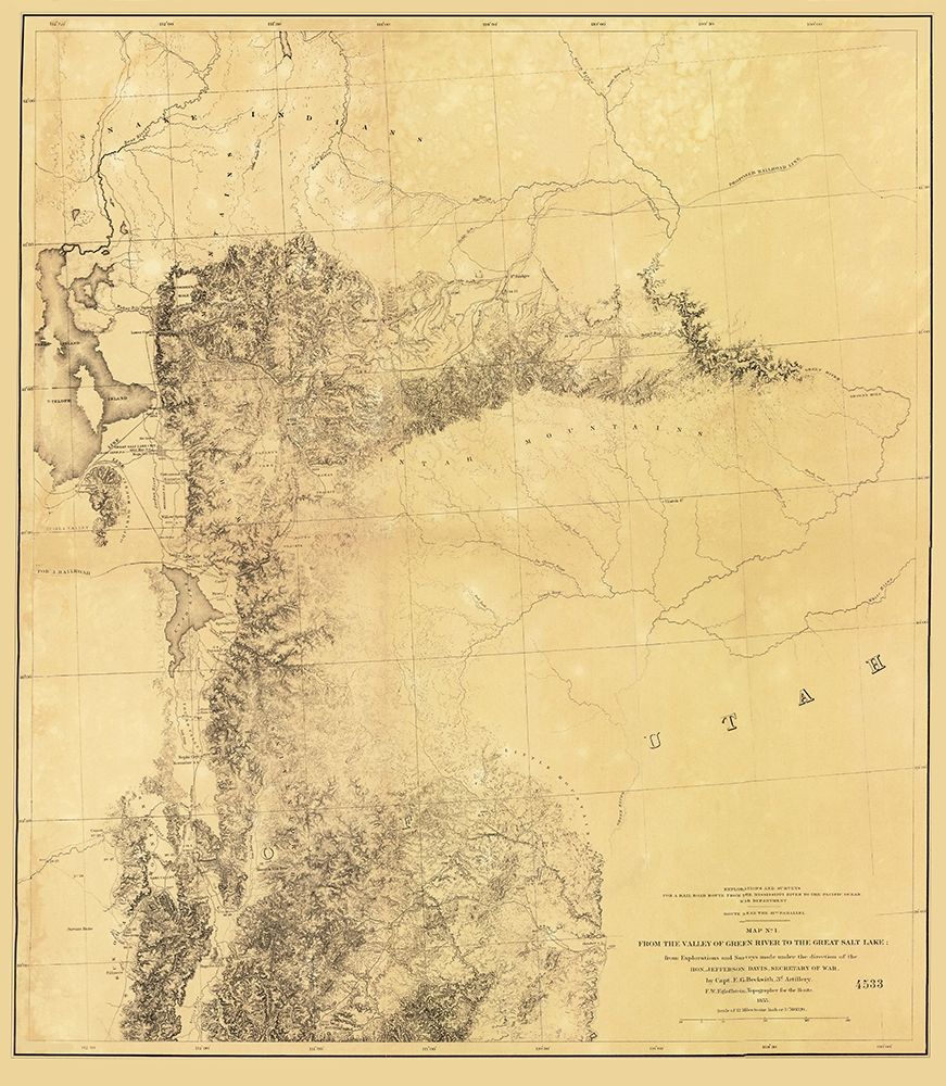 Utah Railroad Survey, Map 1 - Siebert 1855 art print by Siebert for $57.95 CAD