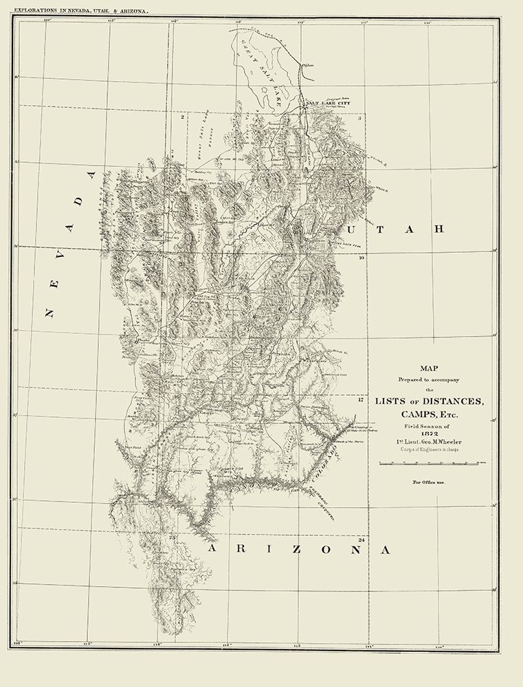 Nevada Utah Arizona Geographical - Wheeler 1872 art print by Wheeler for $57.95 CAD