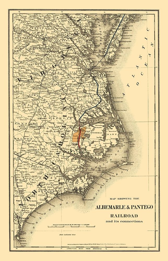 Albemarle and Pantego Railroad Connections 1887 art print by Colton for $57.95 CAD