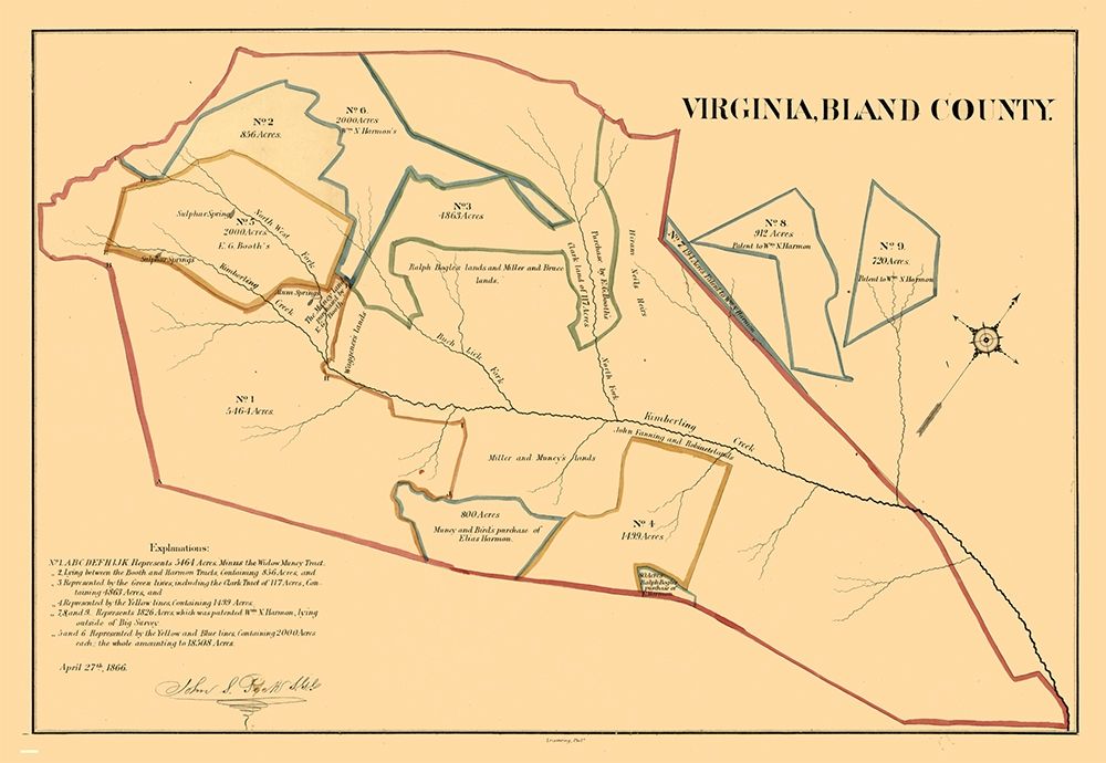 Bland County Virginia - Peck 1866 art print by Peck for $57.95 CAD