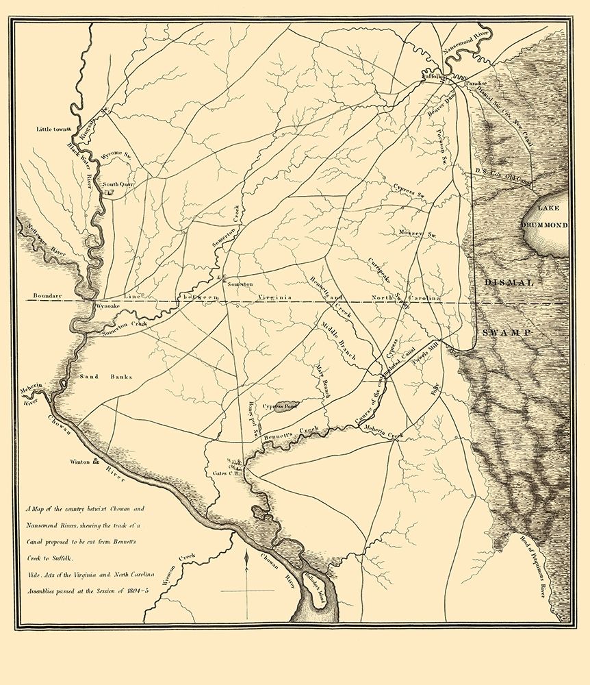 Proposed Canal - Bennetts Creek to Suffolk 1834 art print by Gales for $57.95 CAD