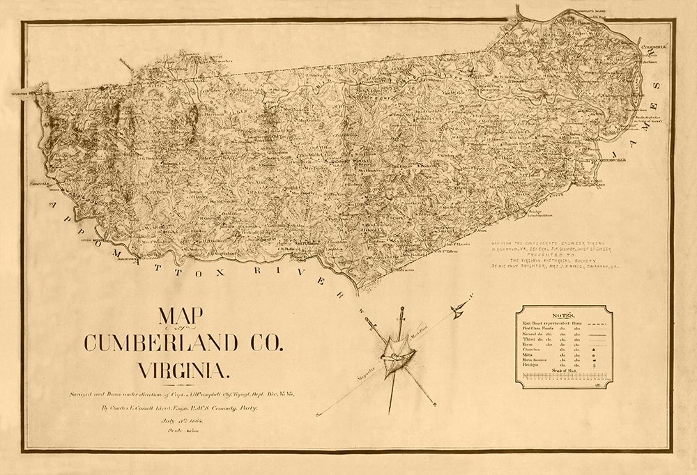 Cumberland County Virginia - Campbell 1864 art print by Campbell for $57.95 CAD