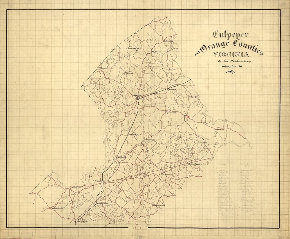 Culpeper County Virginia - Hotchkiss 1867 art print by Hotchkiss for $57.95 CAD