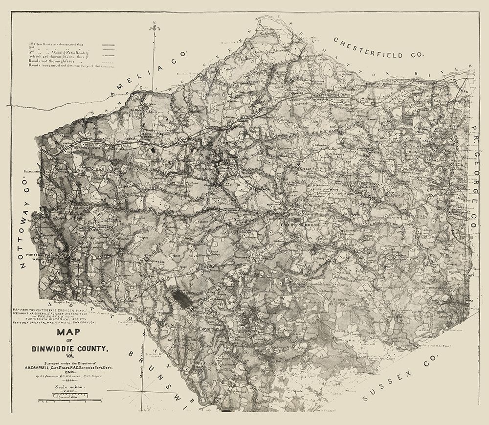 Dinwiddie County Virginia - Graves 1864 art print by Graves for $57.95 CAD