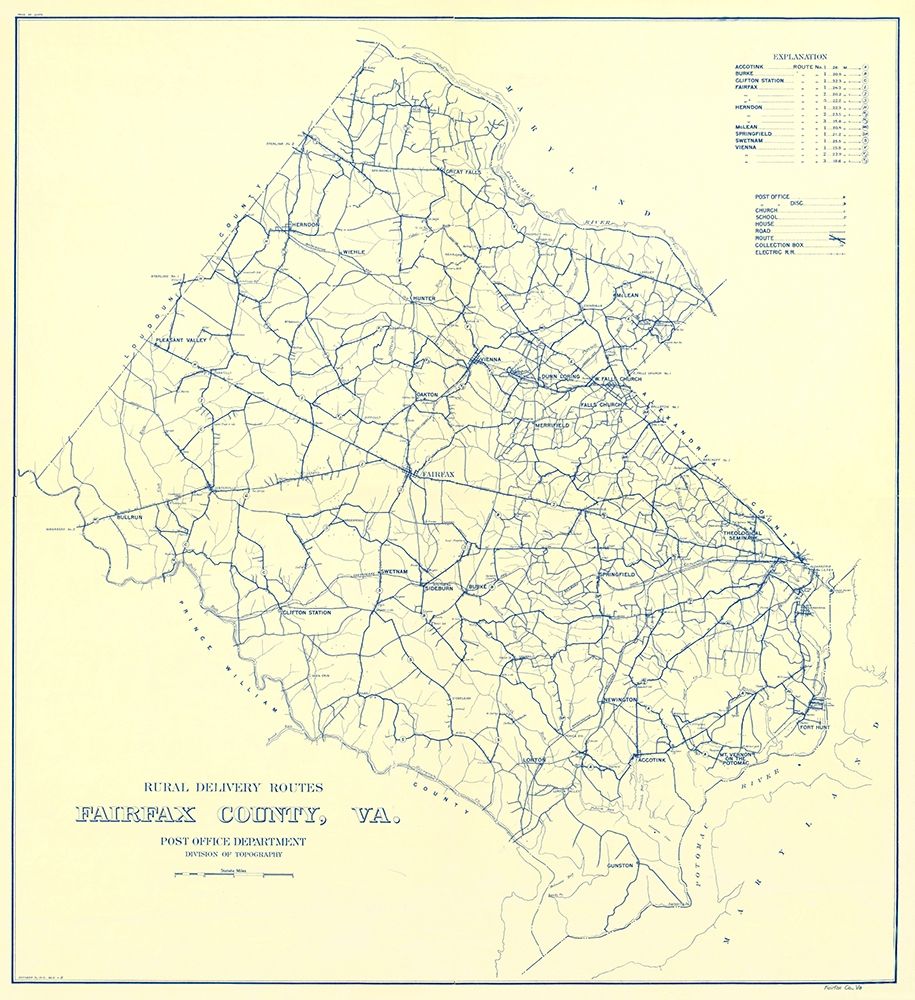 Fairfax County Rural Delivery Routes - USPS 1912 art print by USPS for $57.95 CAD
