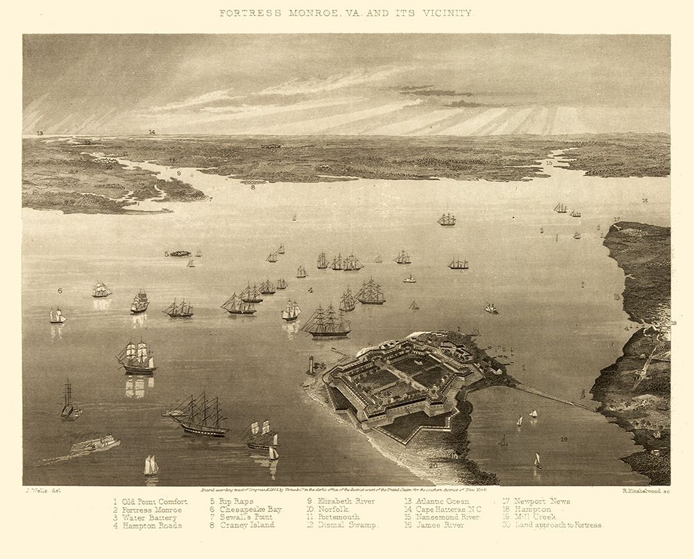 Fortress Monroe Virginia - Wells 1862 art print by Wells for $57.95 CAD