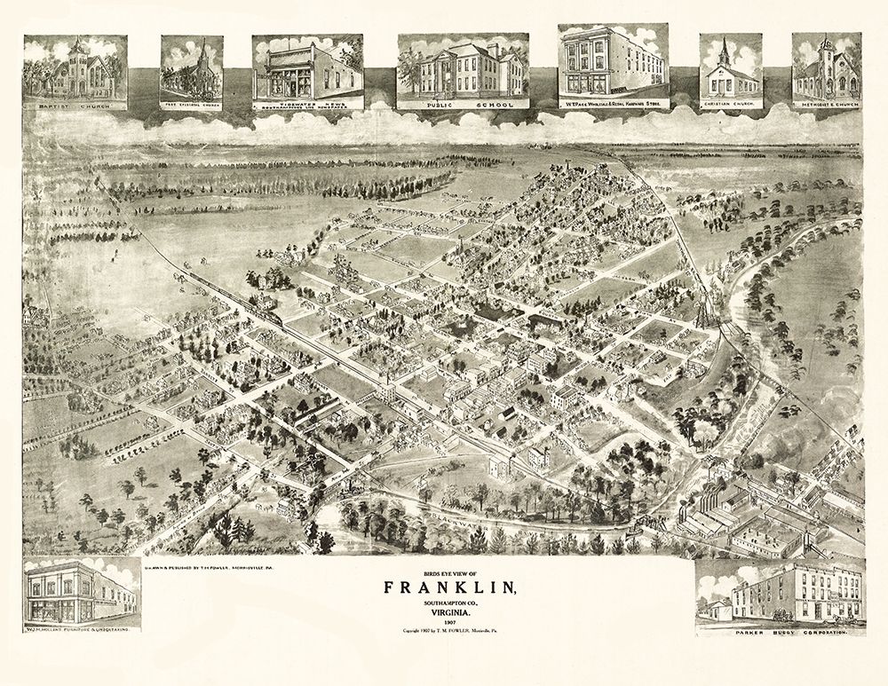 Franklin Virginia - Fowler 1907 art print by Fowler for $57.95 CAD